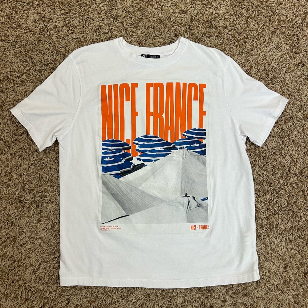 Zara Nice France White T-shirt Size small!